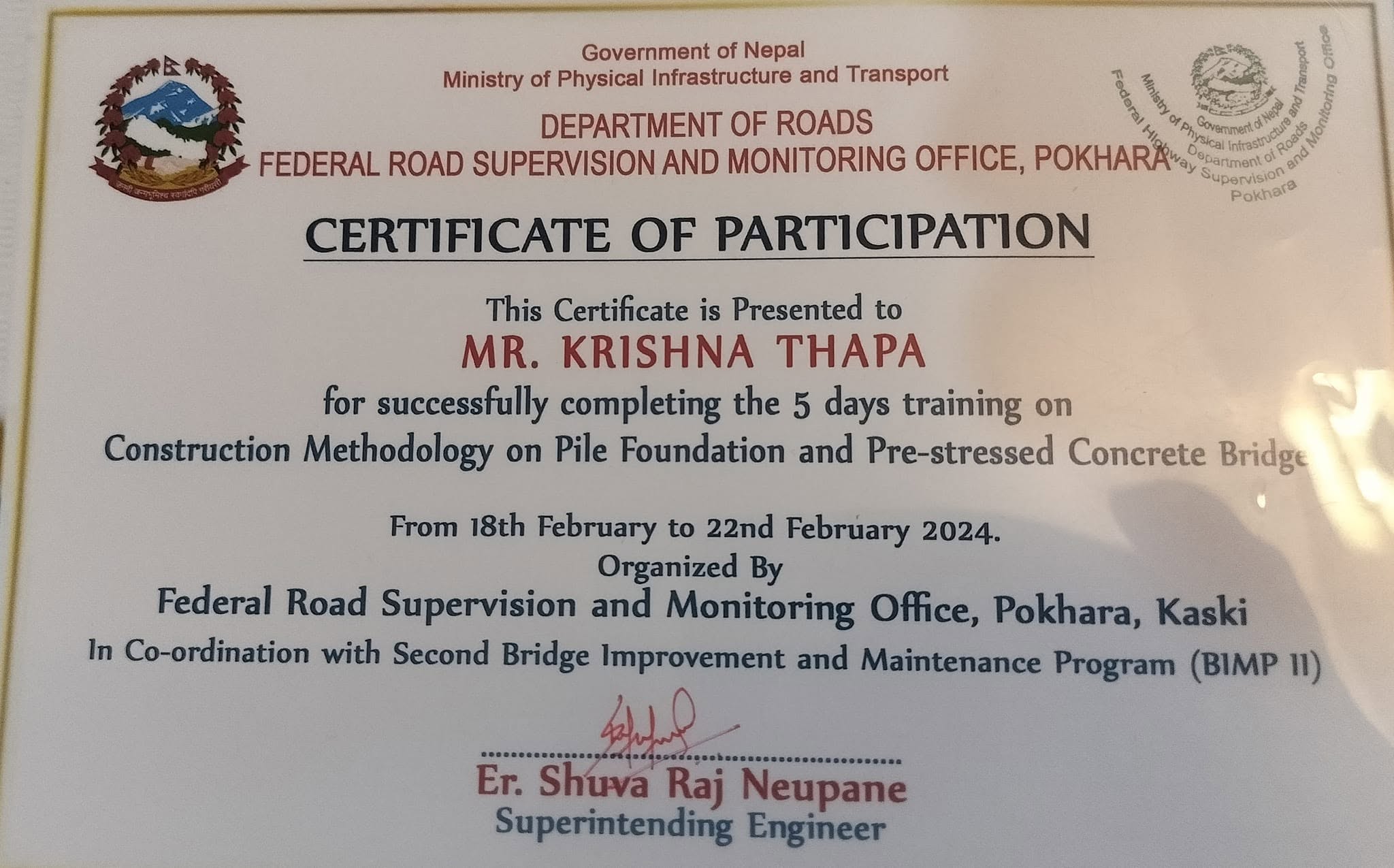 Company moment at a certificate presentation