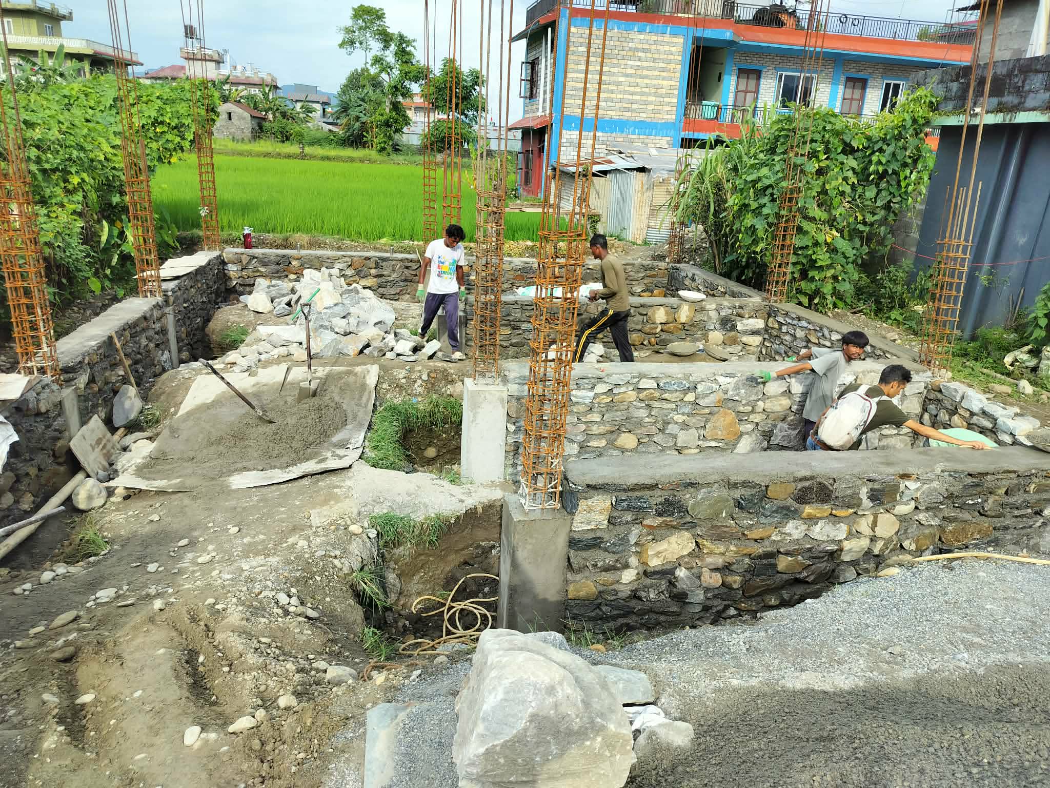 Building foundation construction work in progress