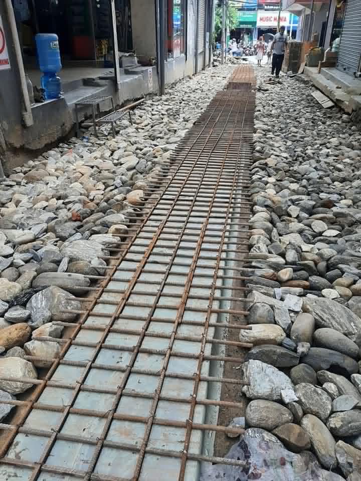 Steel reinforcement prepared for road construction