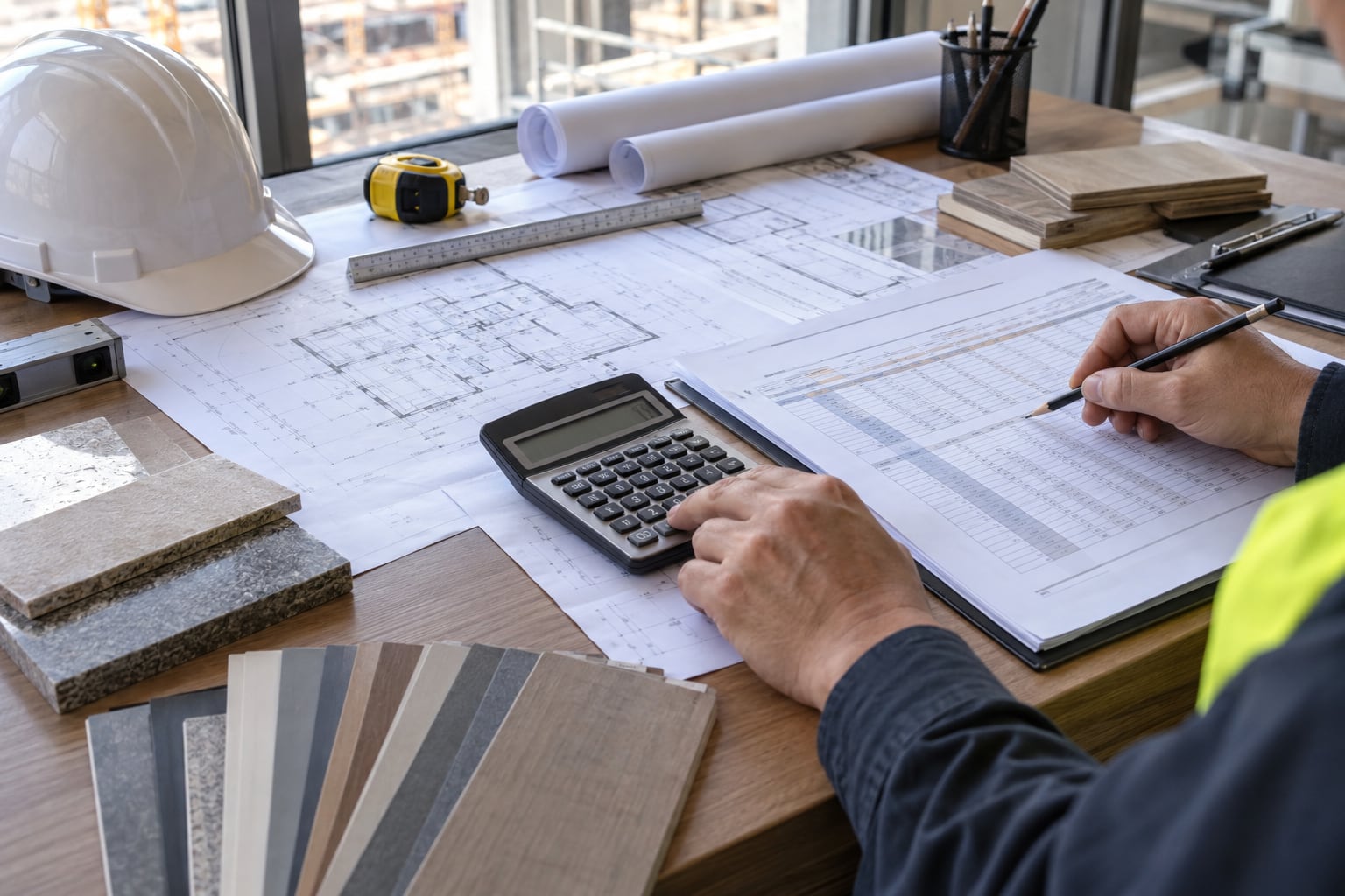 Construction plans, quantities and calculator during estimation